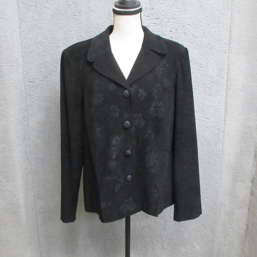 Vintage 90s Leslie Fay Floral Jacquard Blazer Jacket Womens 14 Black Whimsigoth
